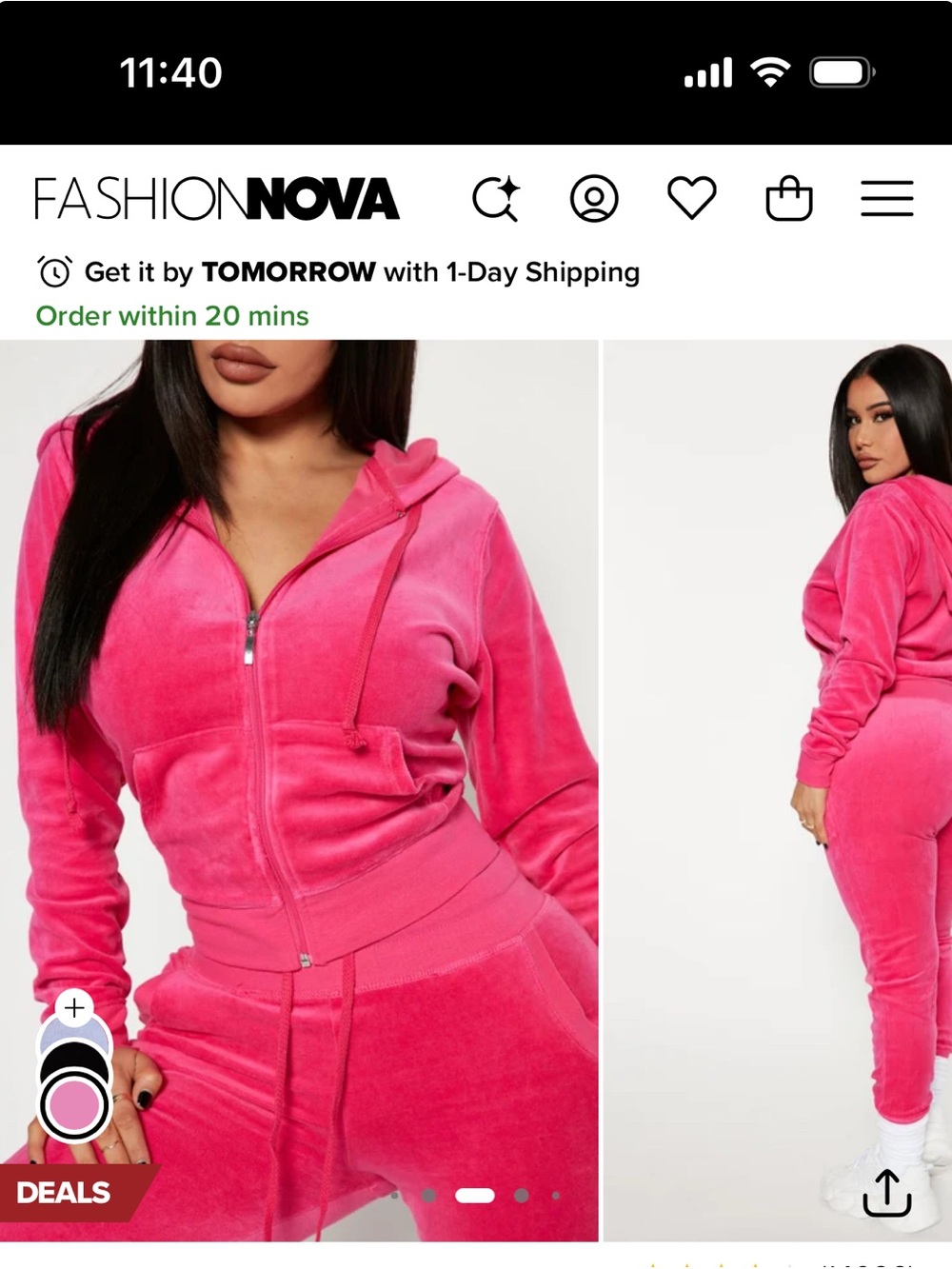 Fashion Nova Hot Pink Velour Zip Hoodie & Joggers Set